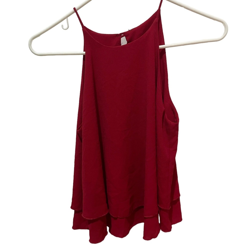 Tyche Red Tiered Halter Neck Tank Top‎ Spaghetti Strap Keyhole Back Women